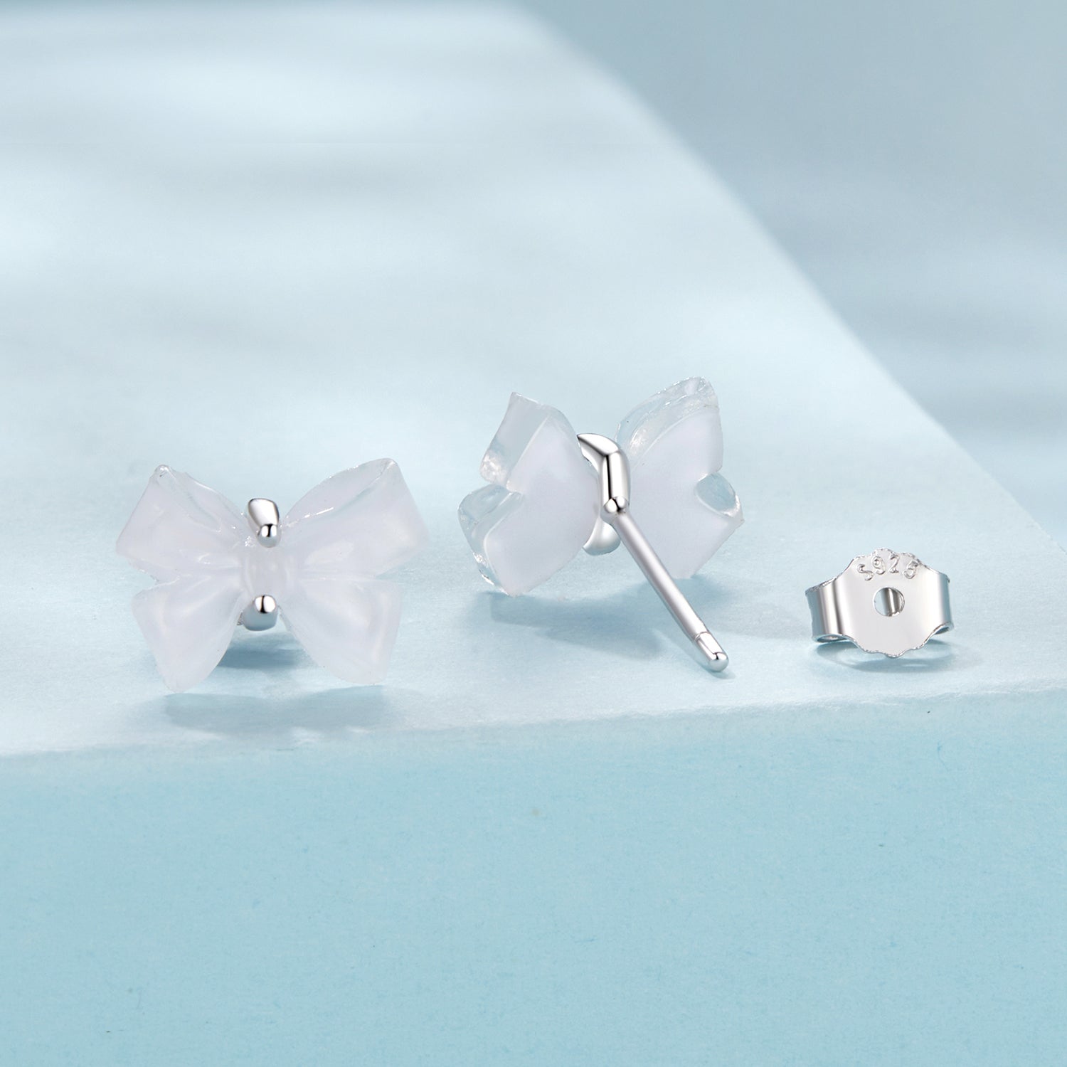 925 Sterling Silver Earrings for Women, 0.8*1.1cm, Plated White Gold