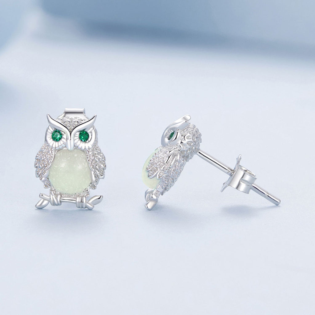925 Sterling Silver Plated Platinum Luminous Stone Earrings 10*8mm for Women