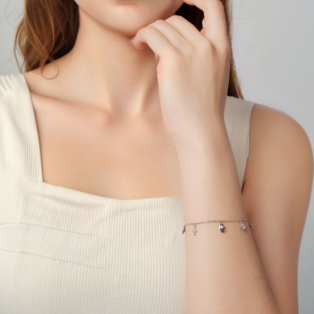 925 Sterling Silver Bracelet with Plated White Gold and Pavé Setting CZ