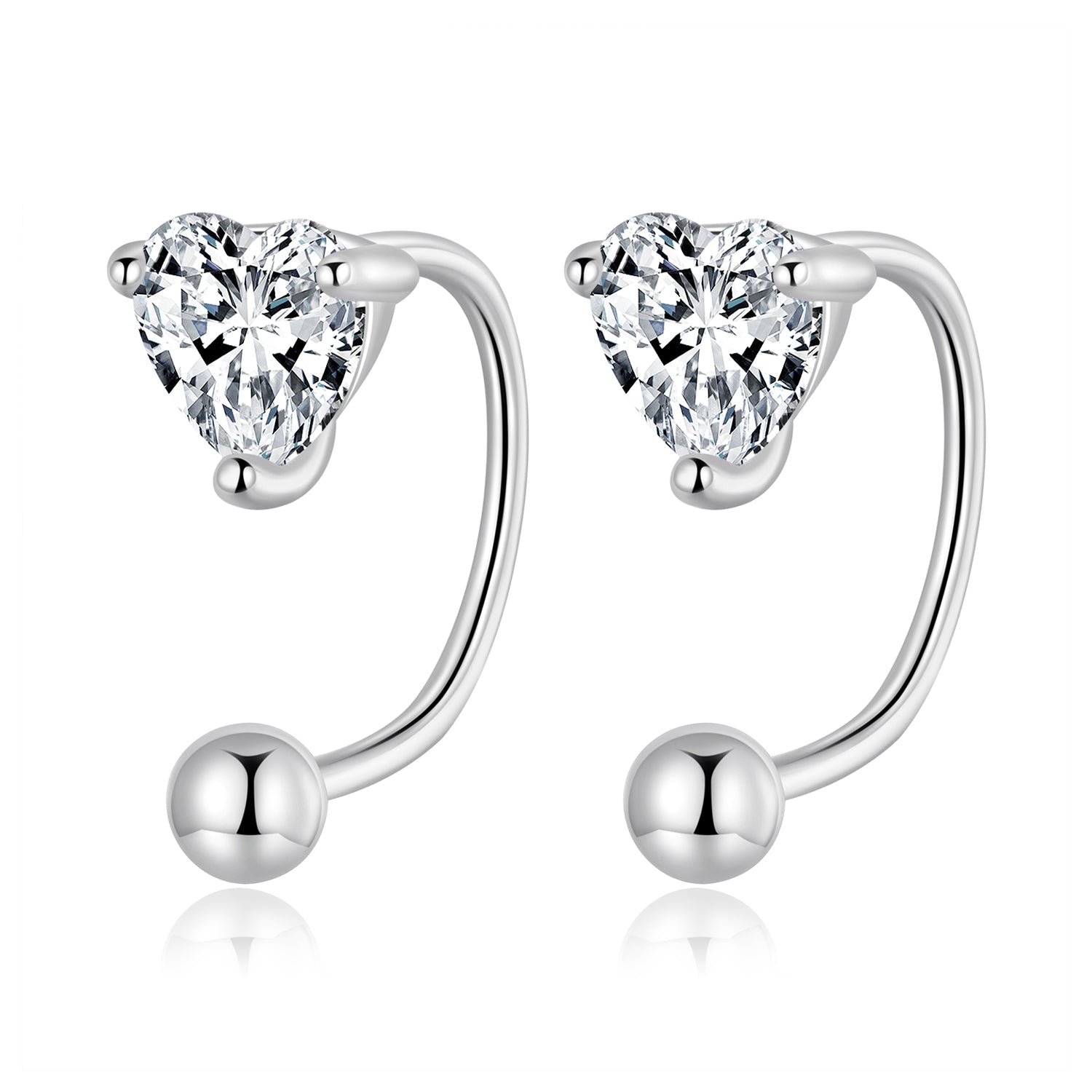 925 Sterling Silver Earrings with Pavé Set CZ, Plated Platinum, 1.4*0.6cm - For Women