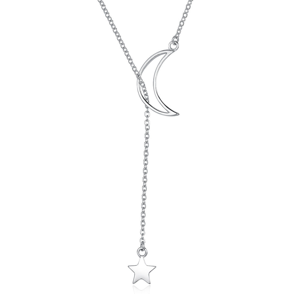925 Sterling Silver Necklace 47cm with Moon Pendant for Women