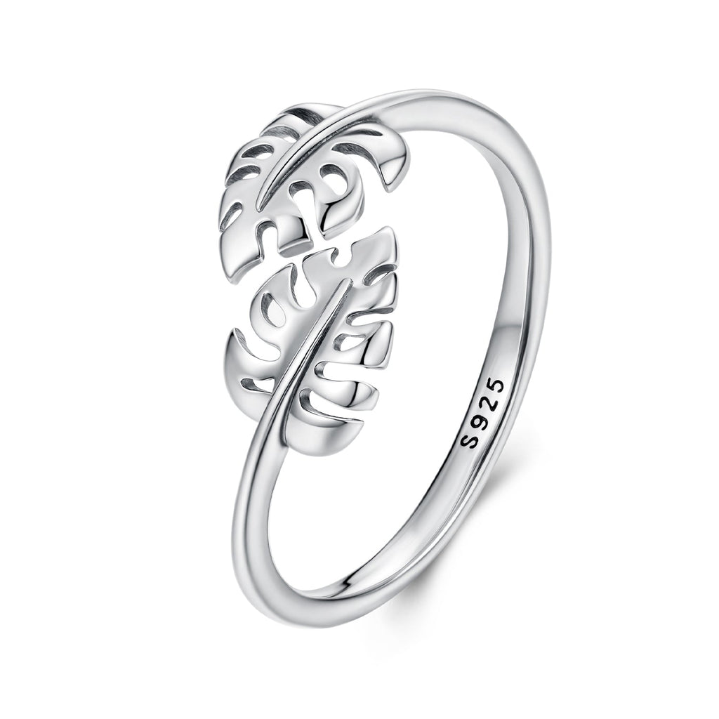 925 Sterling Silver Oxidized Leaf Ring for Women