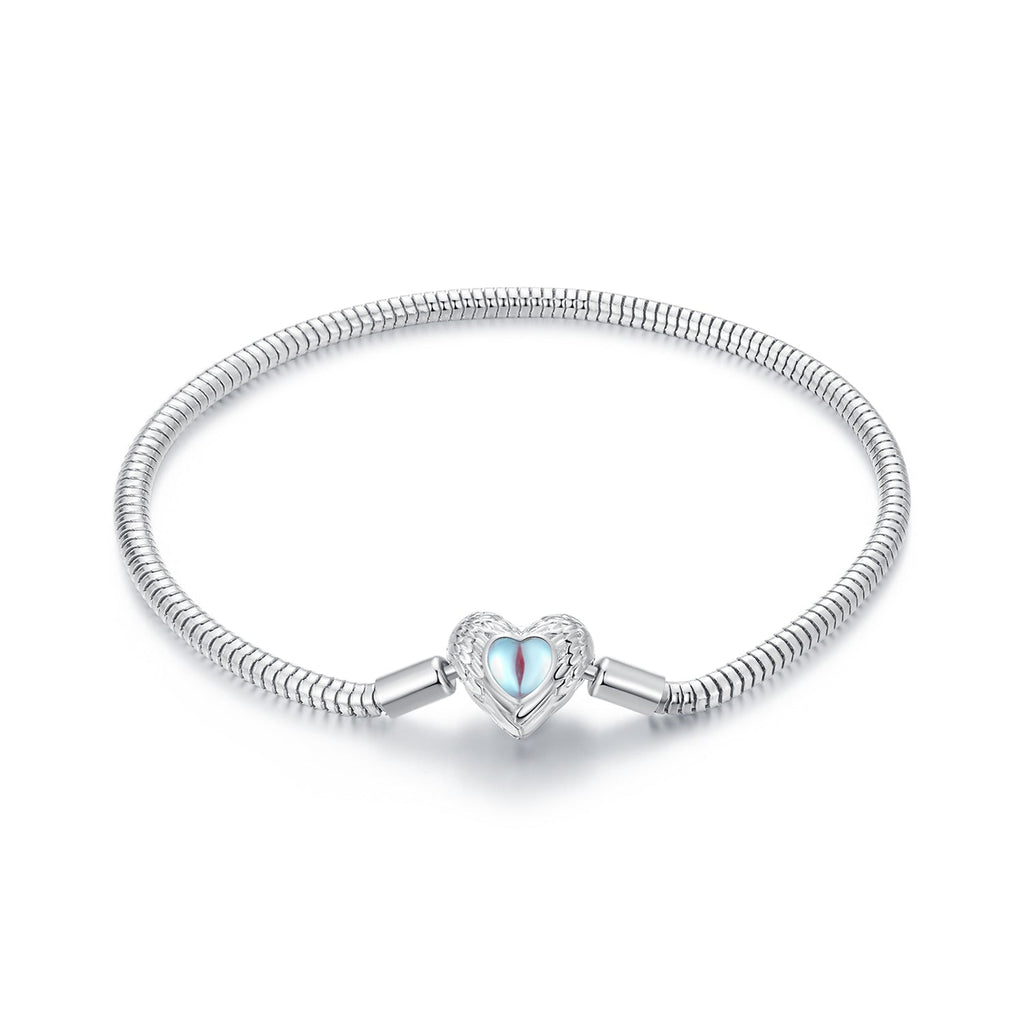 925 Sterling Silver Moonstone Bracelet 17.0 cm with White Gold Plating for Women