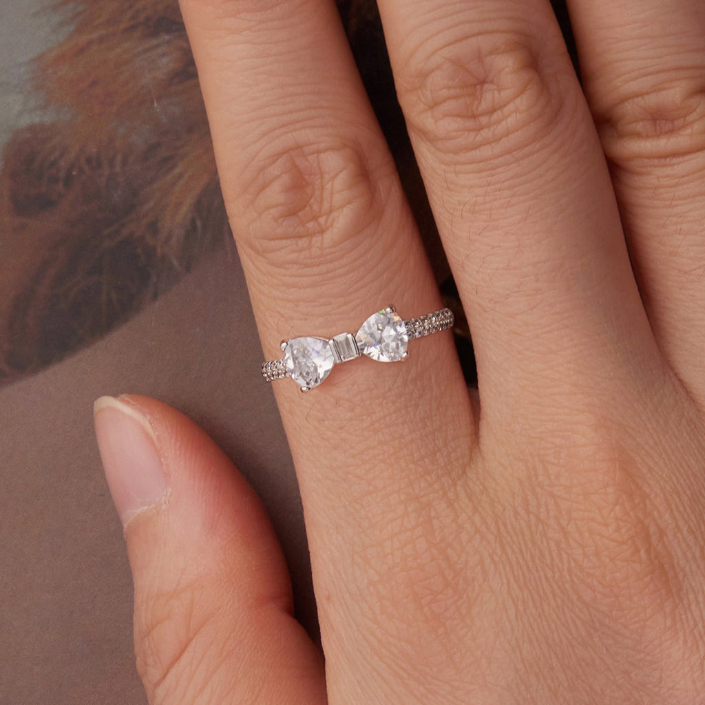 925 Sterling Silver White Gold Plated 1.2cm Pendant Ring Size 6 for Women