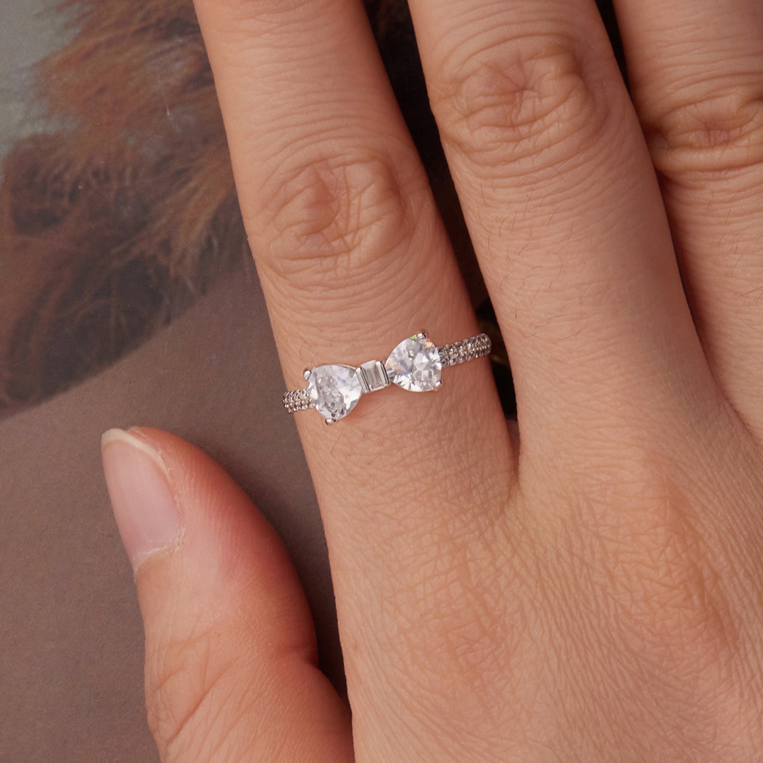 925 Sterling Silver White Gold Plated 1.2cm Pendant Ring Size 6 for Women