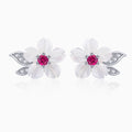 925 Sterling Silver Earrings with Pavé Setting CZ and High-Quality Nacre