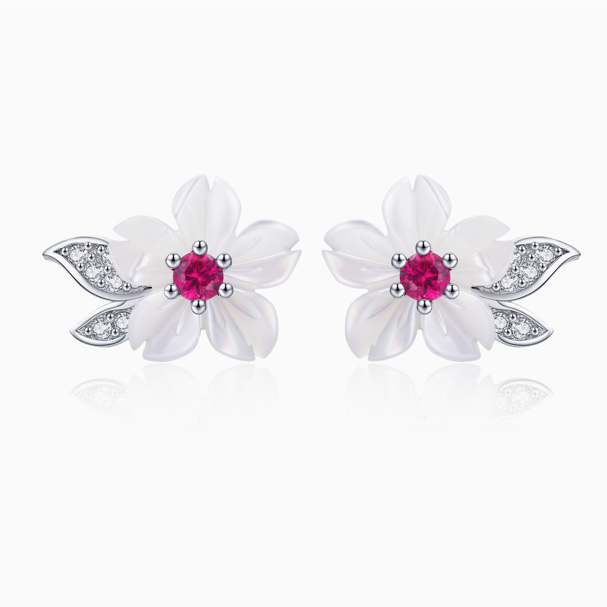 925 Sterling Silver Earrings with Pavé Setting CZ and High-Quality Nacre