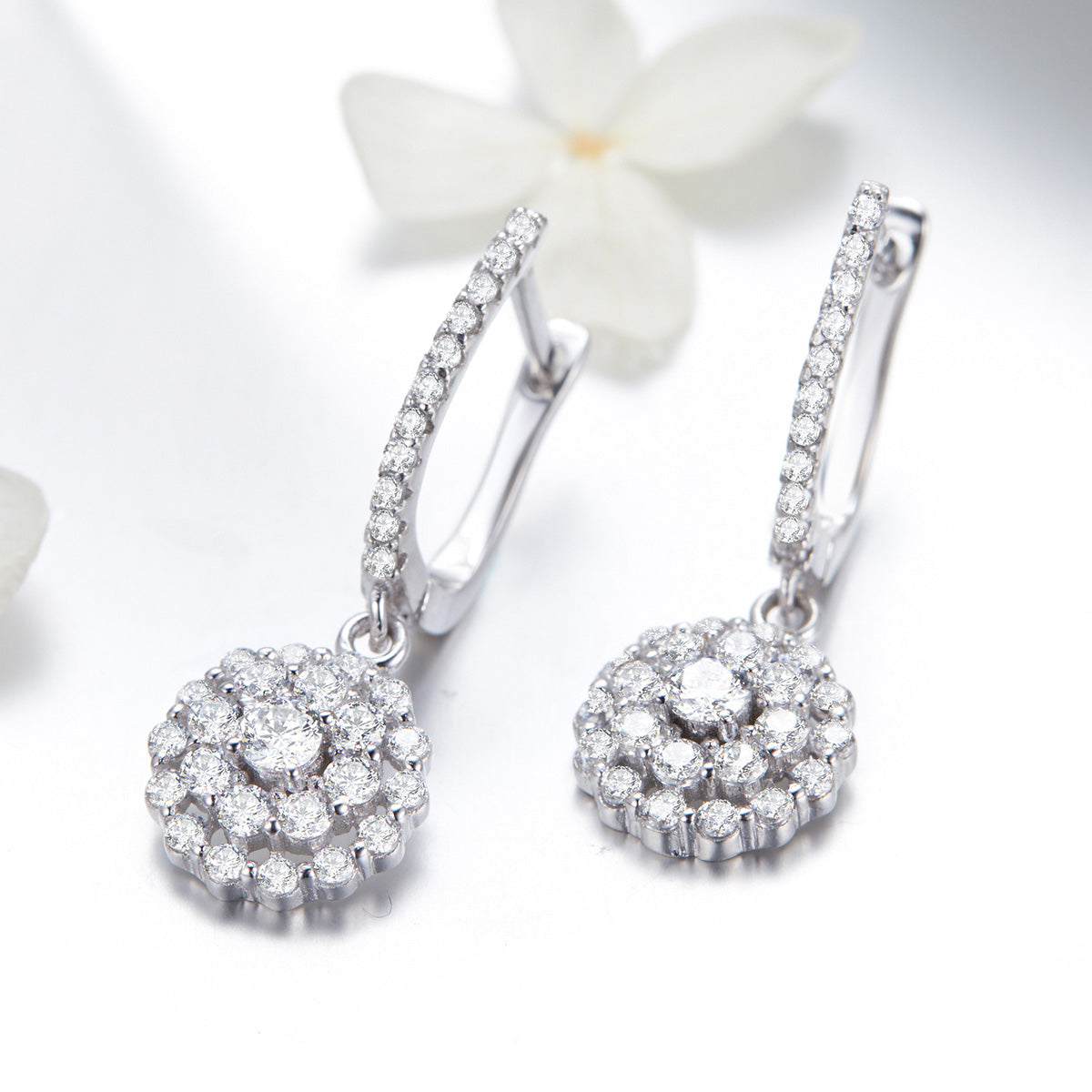 925 Sterling Silver Plated Platinum Pavé Setting CZ Earrings