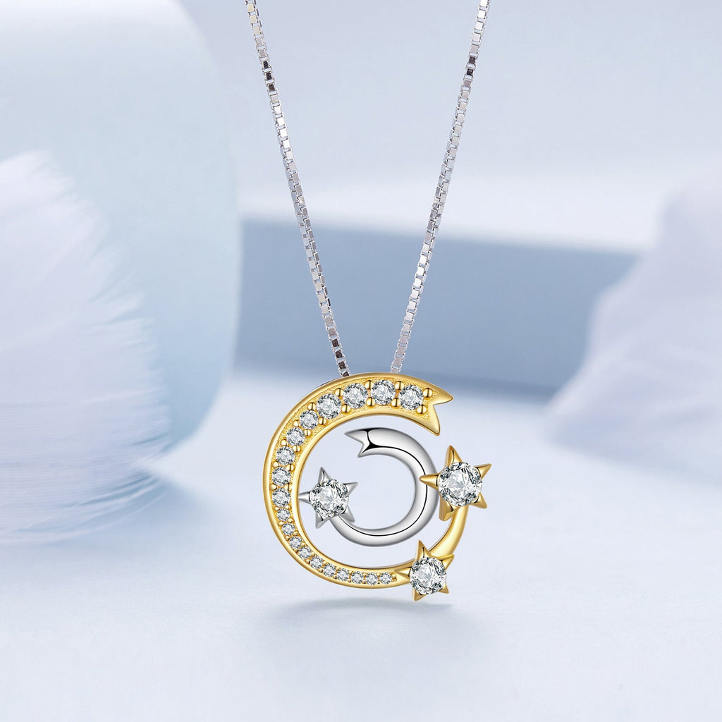 925 Sterling Silver Necklace with Pavé Setting CZ & Plated Gold - 400mm Length