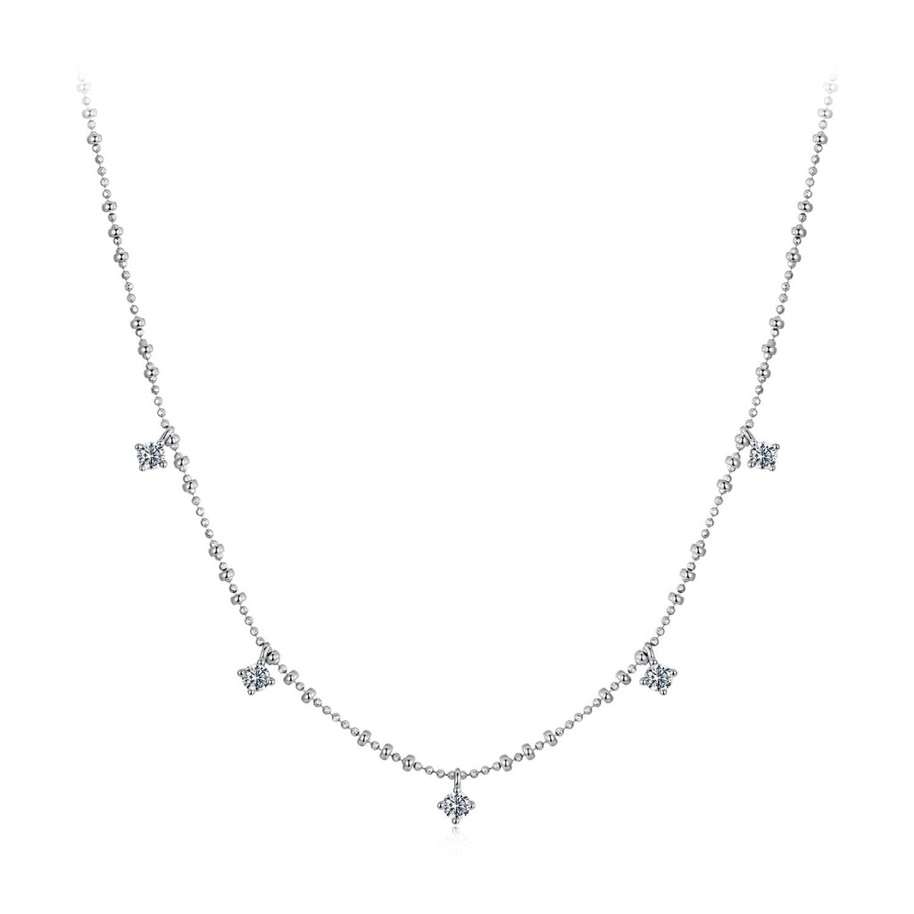925 Sterling Silver 0.10ct Moissanite Necklace in White Gold, 40+5cm Chain for Women