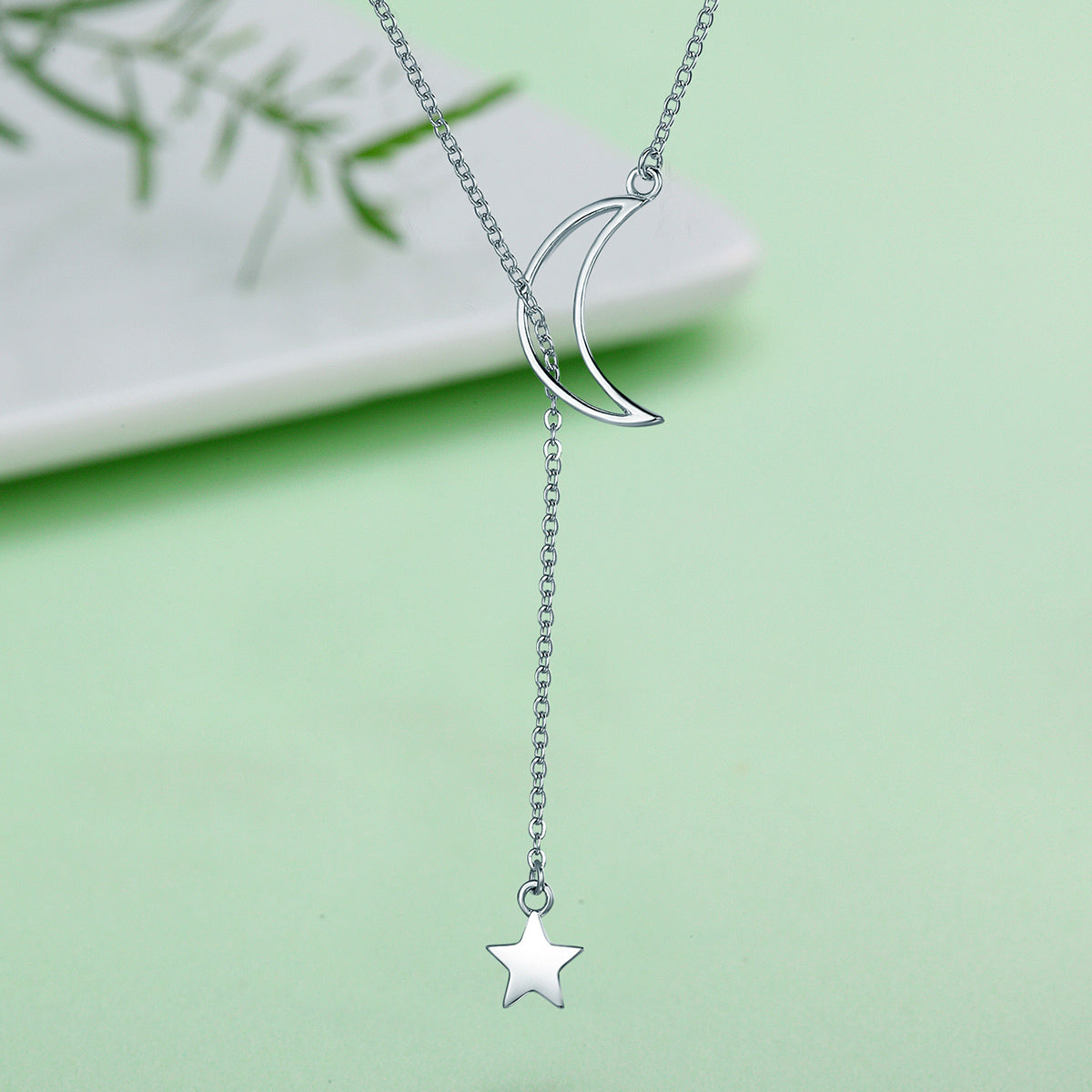 925 Sterling Silver Necklace 47cm with Moon Pendant for Women