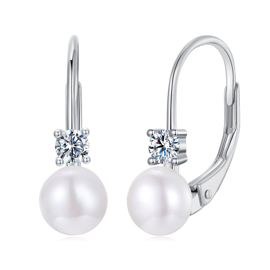 925 Sterling Silver & Moissanite 0.30 Carat Earring with Freshwater Pearl for Women