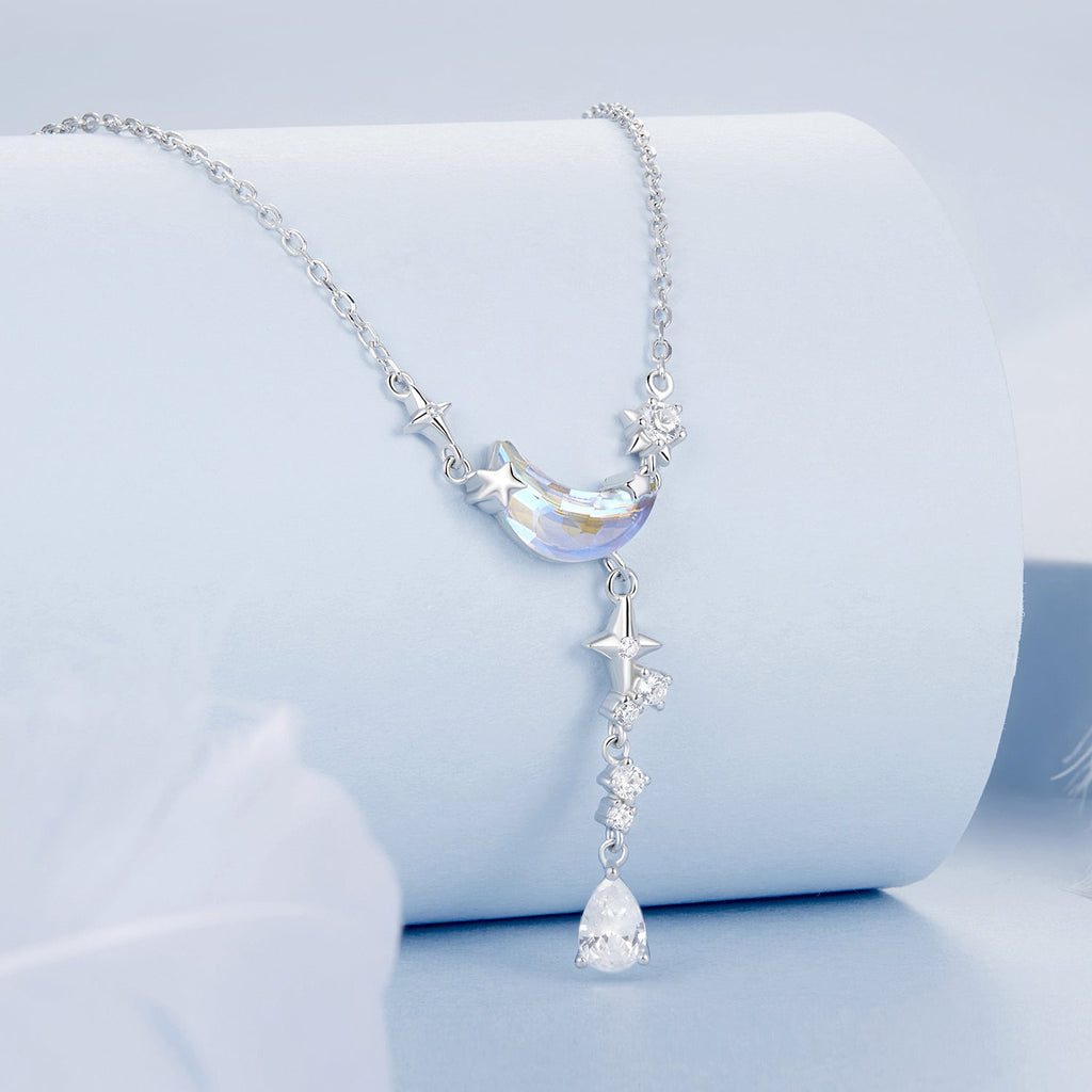 925 Sterling Silver Pendant Necklace with CZ and Transparent Glass for Women
