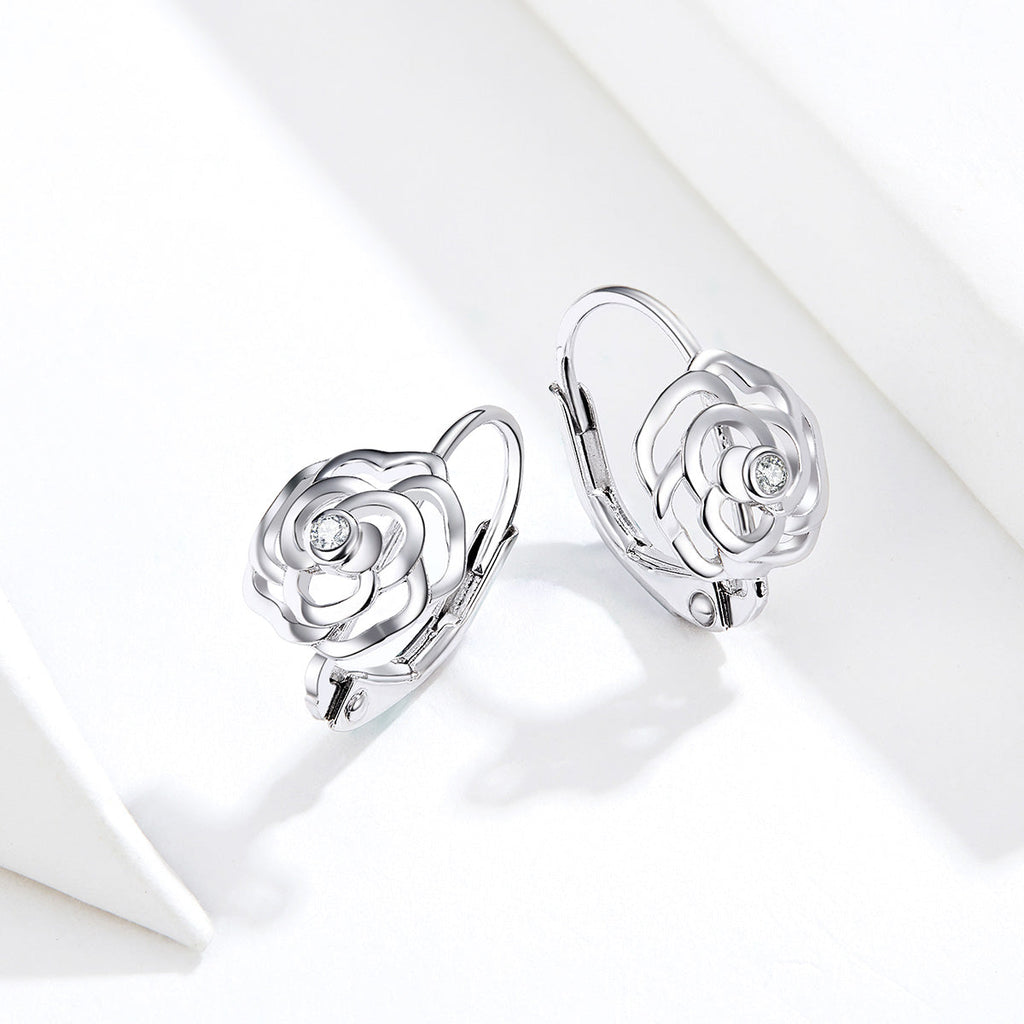 925 Sterling Silver Earrings with Pavé Setting CZ - 1.4x0.9 cm for Women