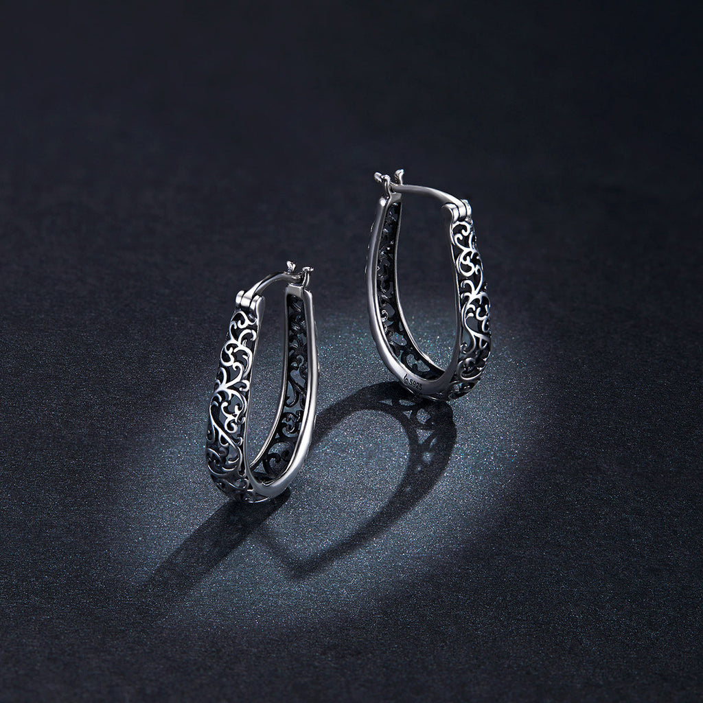 925 Sterling Silver Earrings 2.3*0.4cm Oxidized Silver for Women