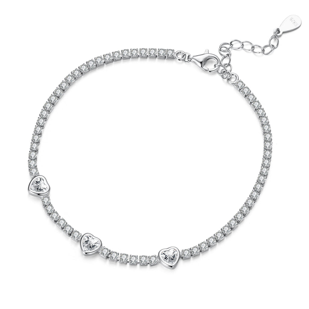 925 Sterling Silver & Pavé Setting CZ Bracelet with White Gold Plating for Women