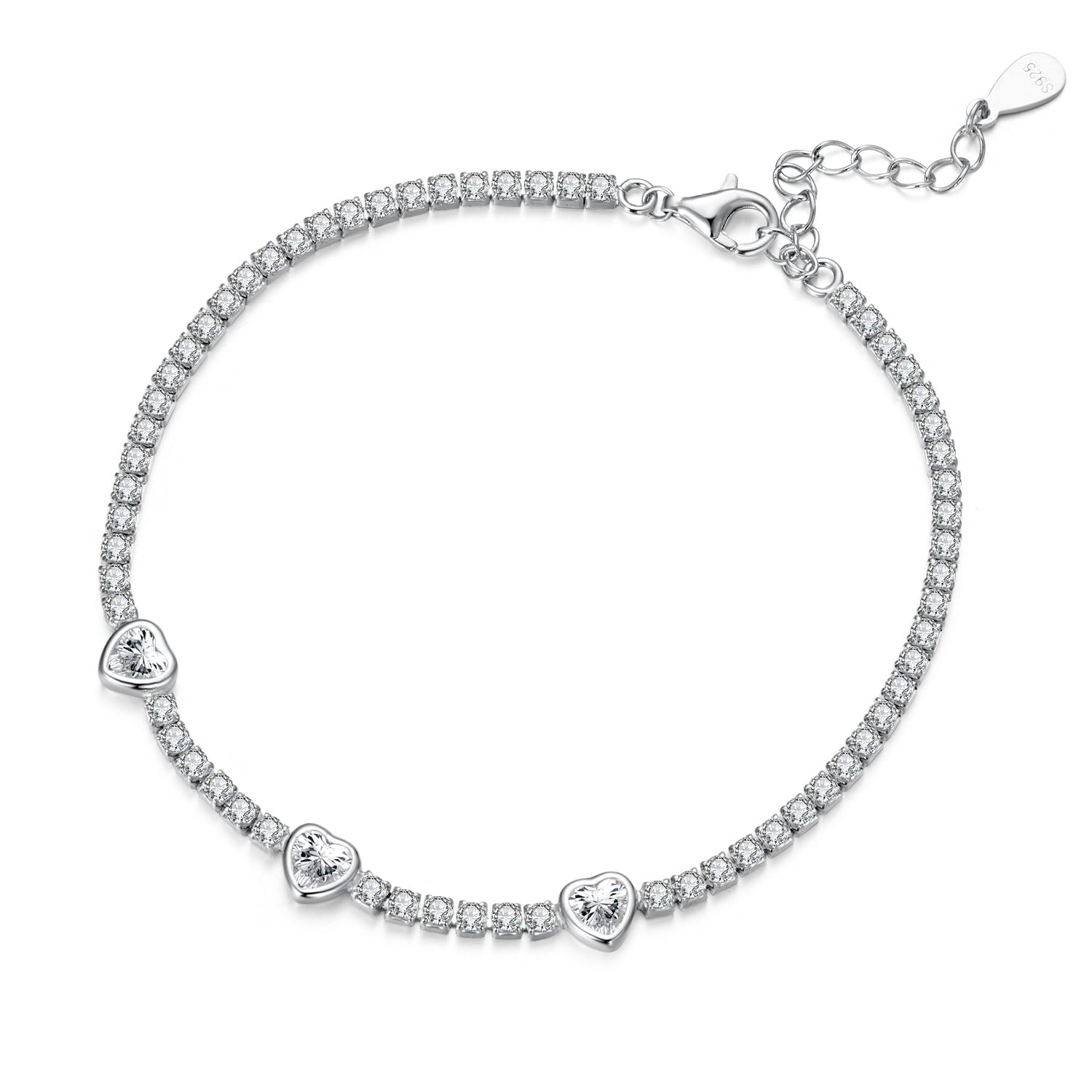 925 Sterling Silver & Pavé Setting CZ Bracelet with White Gold Plating for Women