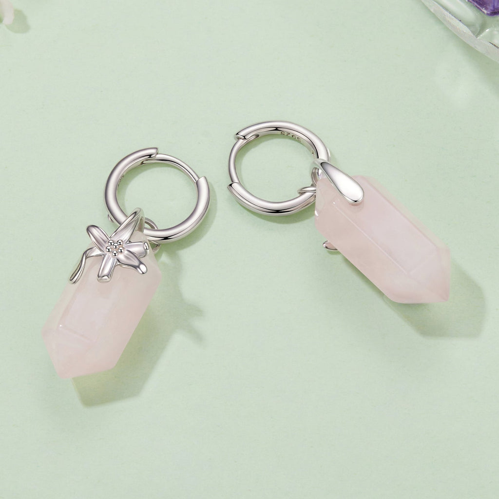 925 Sterling Silver Earrings with Natural Crystal and White Gold Plating