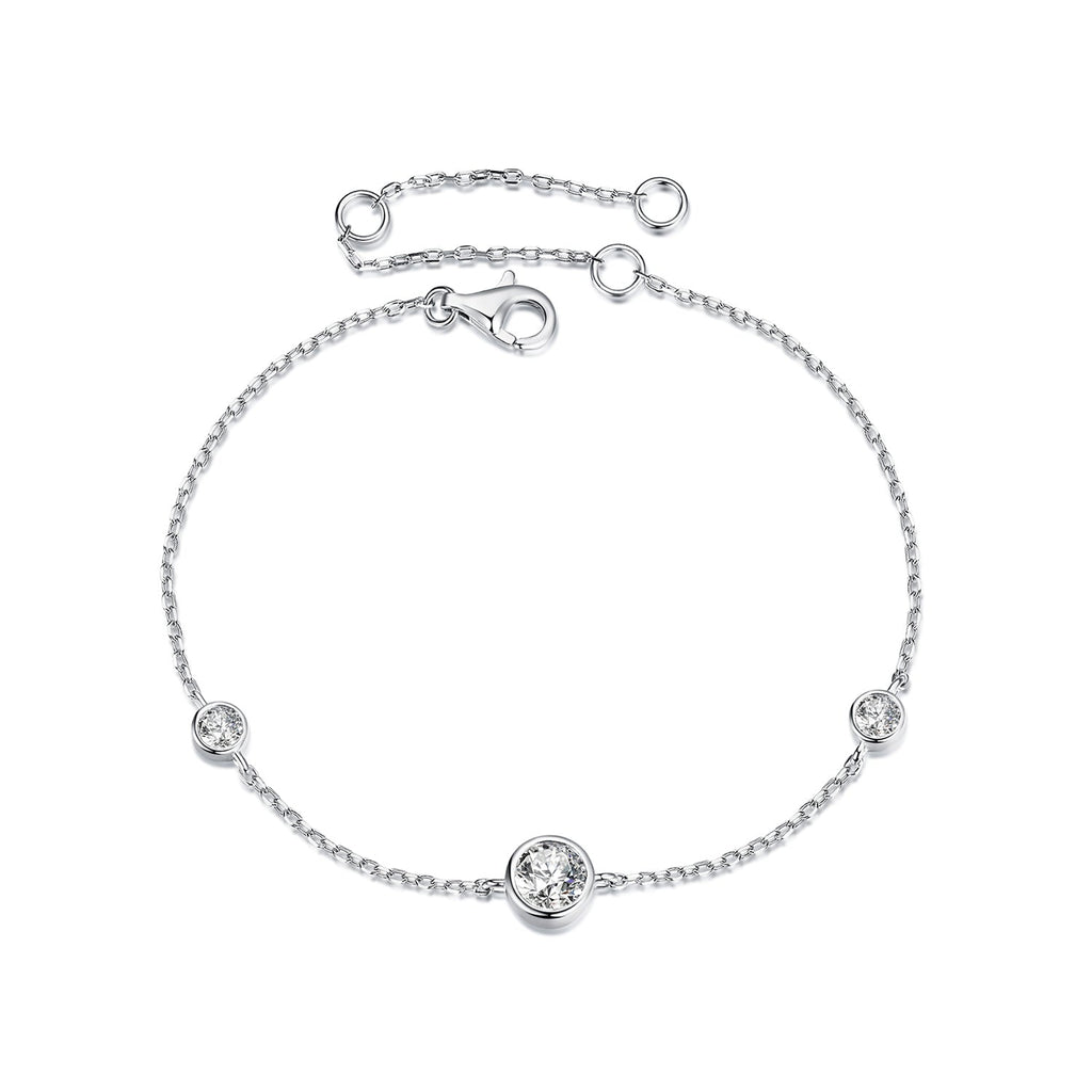 925 Sterling Silver 5mm Moissanite & 3mm Moissanite Bracelet for Women