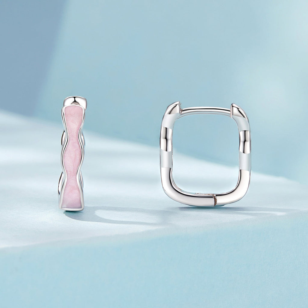 925 Sterling Silver Earrings with Enamel in White Gold Finish - 13*3mm for Women