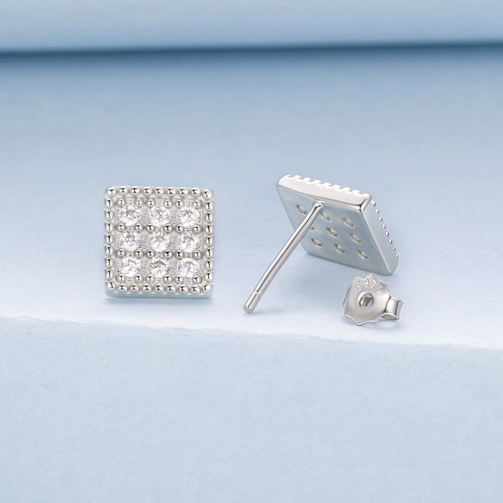 925 Sterling Silver 0.8cm Pavé Setting CZ White Gold Plated Earrings for Women