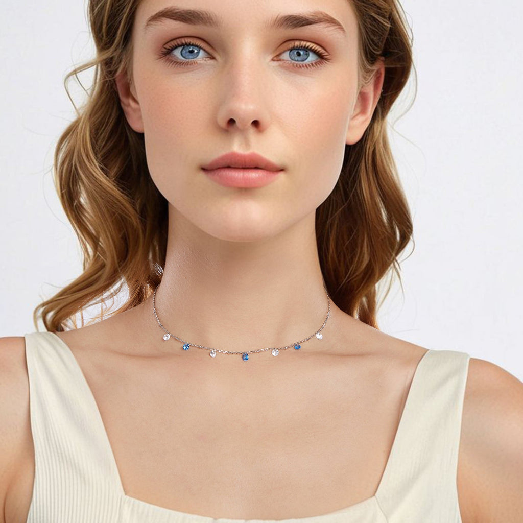 925 Sterling Silver & White Gold Plated Adjustable Layered CZ Necklace for Women