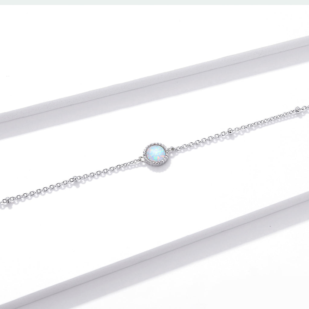 925 Sterling Silver Opal Bracelet for Women - Adjustable Size, Translucent Color