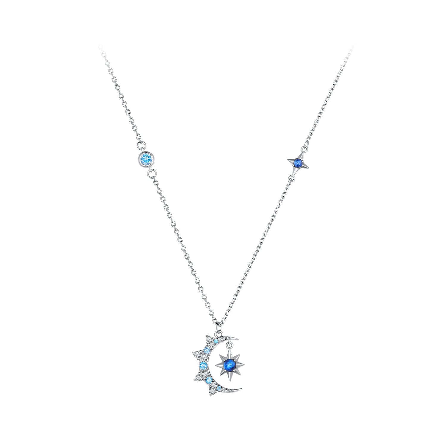 925 Sterling Silver Necklace with Pavé Setting CZ and Spinel Pendant
