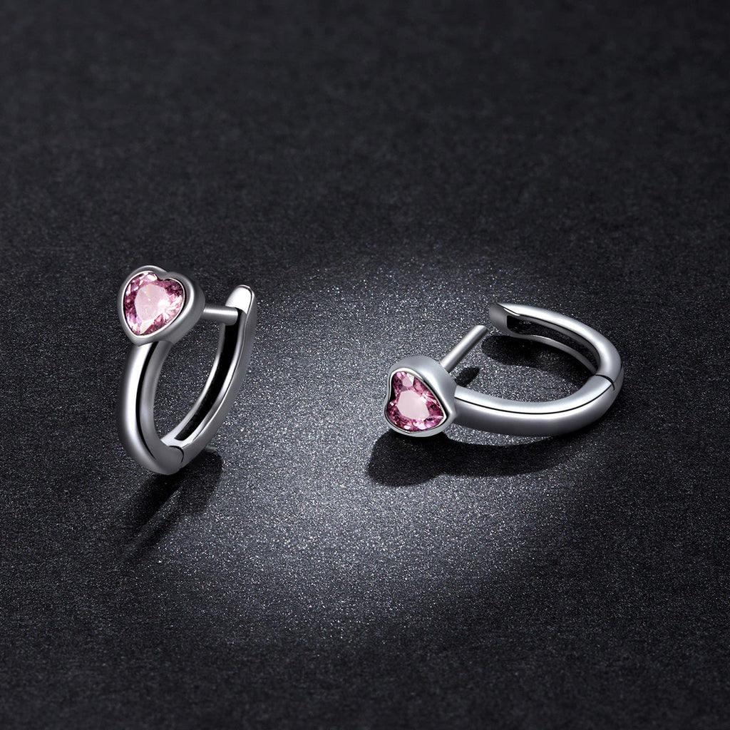 925 Sterling Silver Earrings with Pavé Setting CZ, Oxidized Silver, 1.2x0.5cm for Women