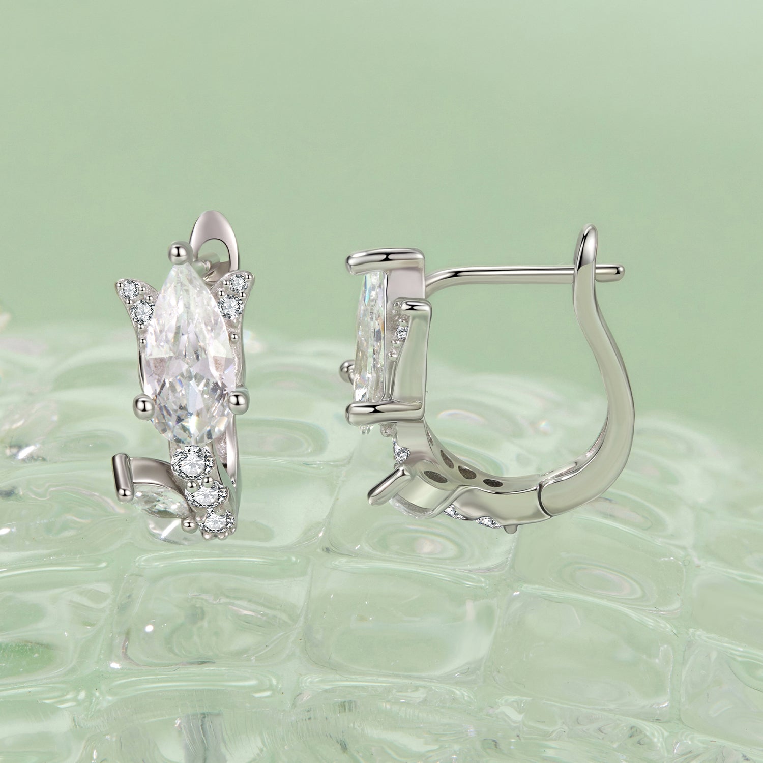 925 Sterling Silver Earrings with White Gold Plating and CZ
