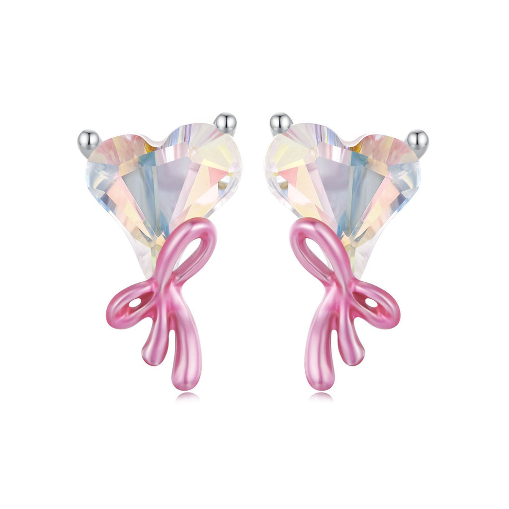 925 Sterling Silver Enamel Earrings with Transparent Glass for Women