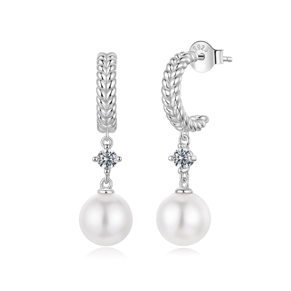 925 Sterling Silver Moissanite and Synthetic Pearl Earrings for Women