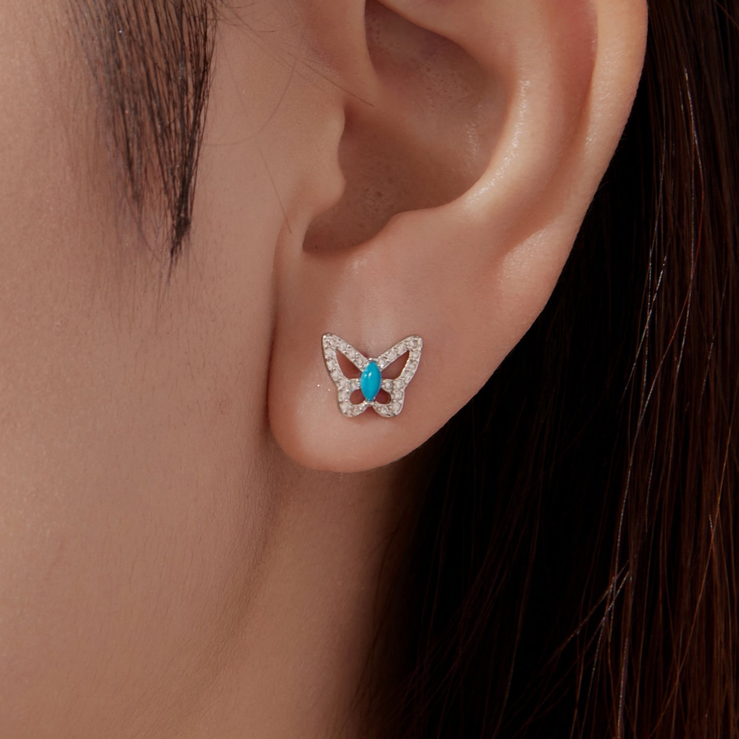 925 Sterling Silver White Gold Plated Earrings with Synthetic Turquoise and CZ