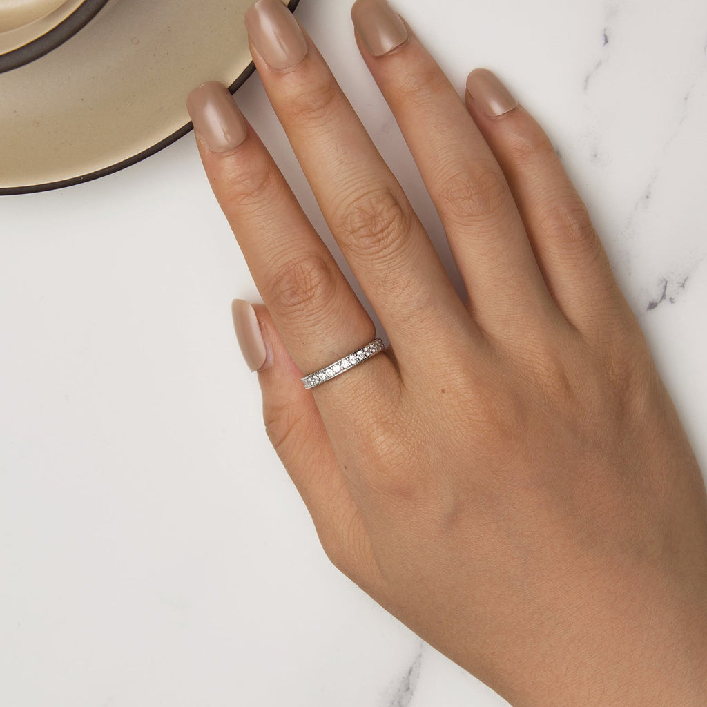 925 Sterling Silver S925 Pavé Setting CZ Ring for Women, Size 6.0, Width 2.6mm