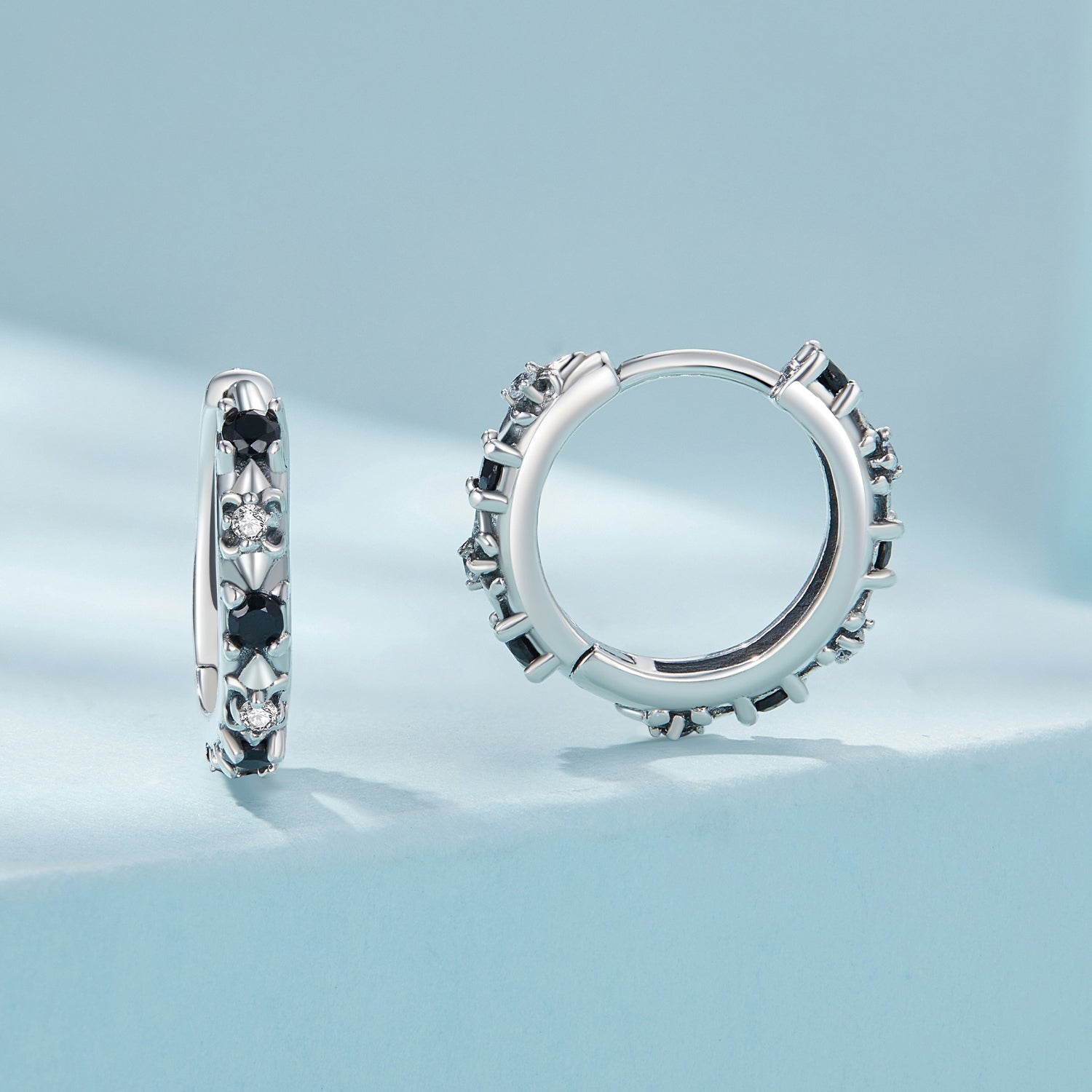 S925 Oxidized Silver Pavé CZ Earrings Size 14*2.5mm for Women