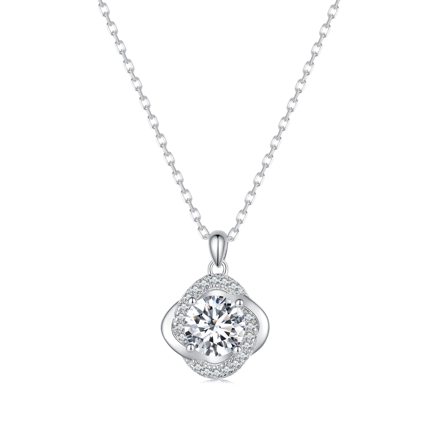 925 Sterling Silver Moissanite Pendant Necklace for Women, 39+5cm, Platinum Plated