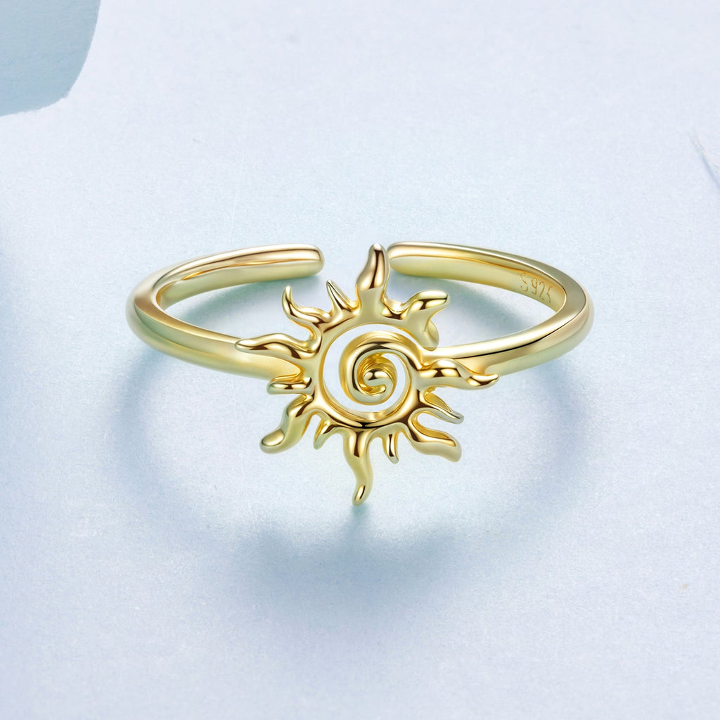 925 Sterling Silver Gold Plated Sun Ring