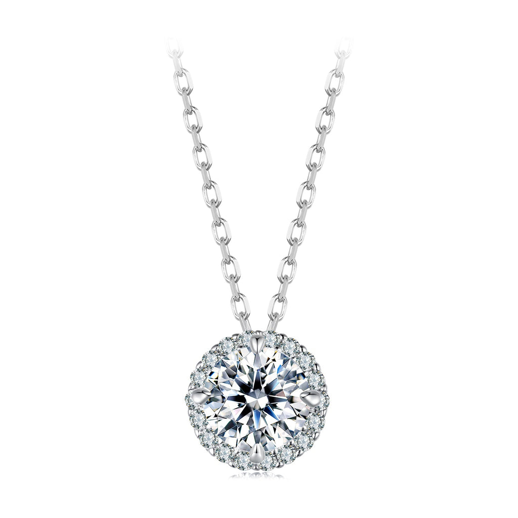 925 Sterling Silver Moissanite Necklace 40+5cm with Pavé Setting for Women