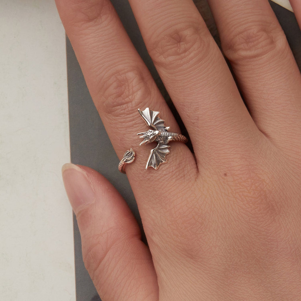 925 Sterling Silver Oxidized Dragon Ring