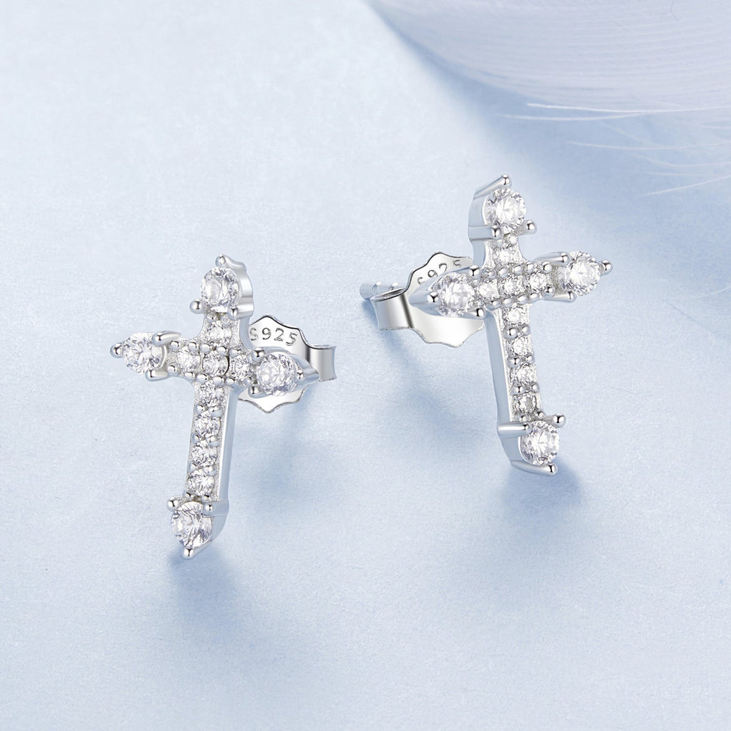 925 Sterling Silver Earrings with Pavé Setting CZ in White Gold Plating - 1.2x0.8cm for Women