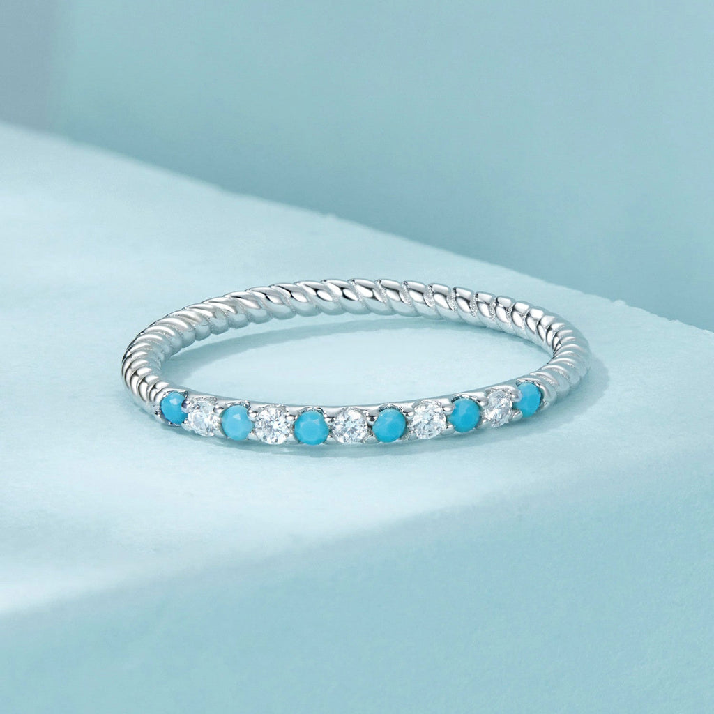 925 Sterling Silver White Gold Plated Turquoise Ring Size 6.0 for Women