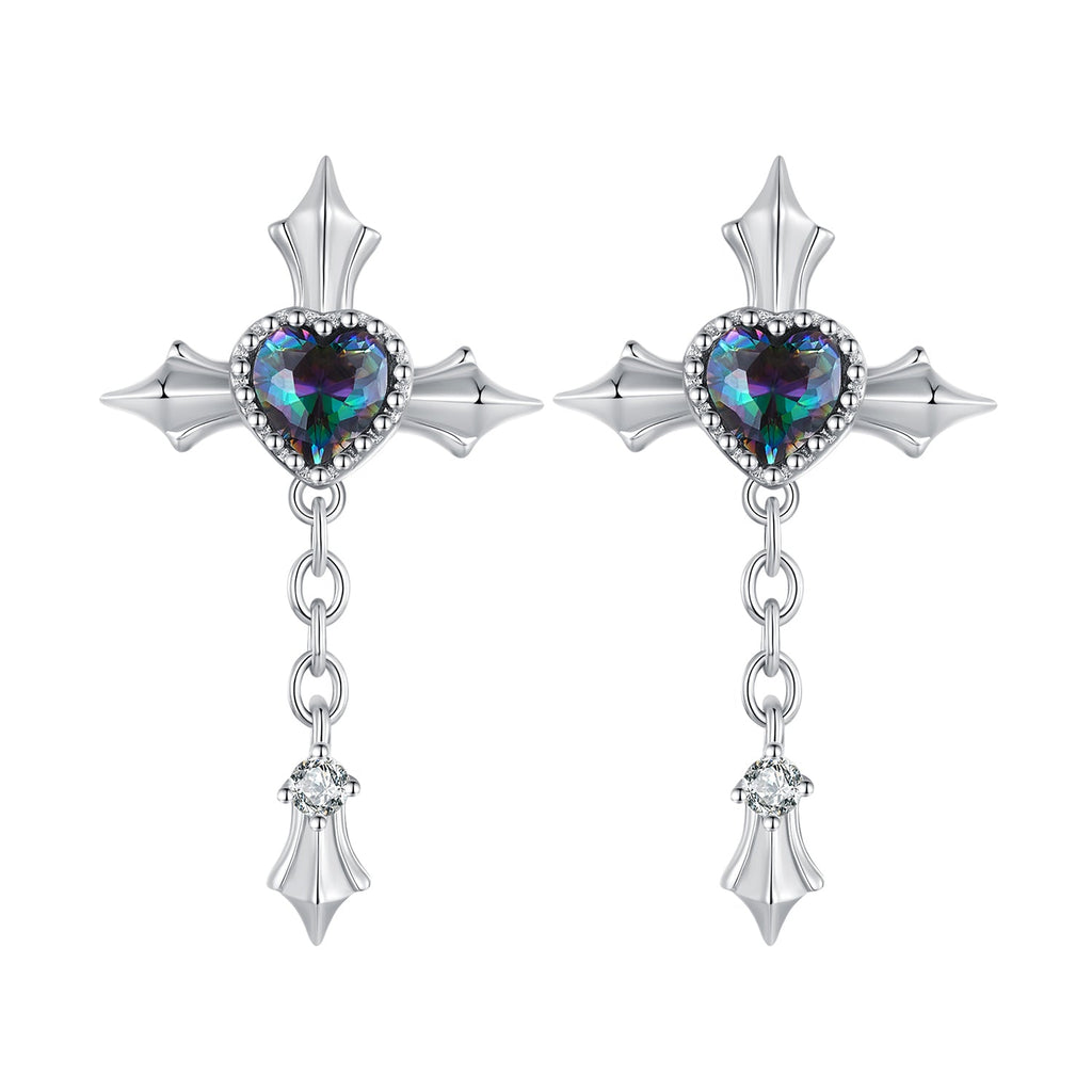 925 Sterling Silver Earrings with CZ and Glass, 24x13mm for Women