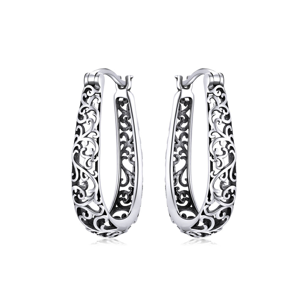 925 Sterling Silver Earrings 2.3*0.4cm Oxidized Silver for Women