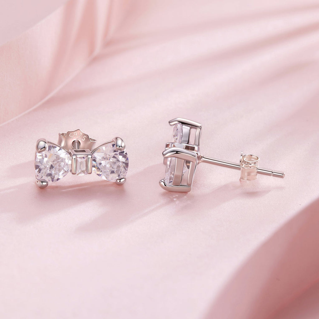 925 Sterling Silver Earrings with Pavé Setting CZ and White Gold Plating