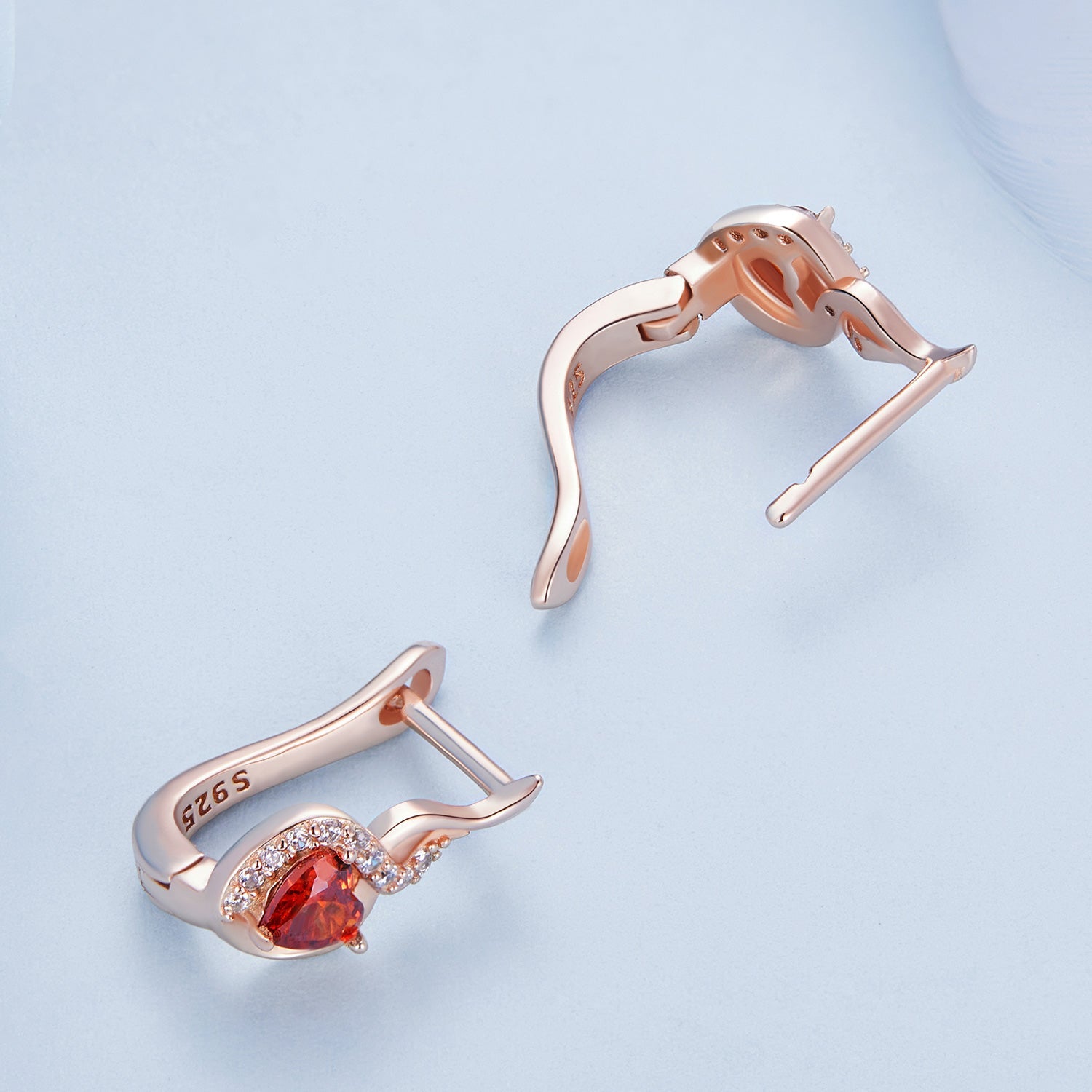 925 Sterling Silver Rose Gold Plated Earrings with CZ in Pavé Setting