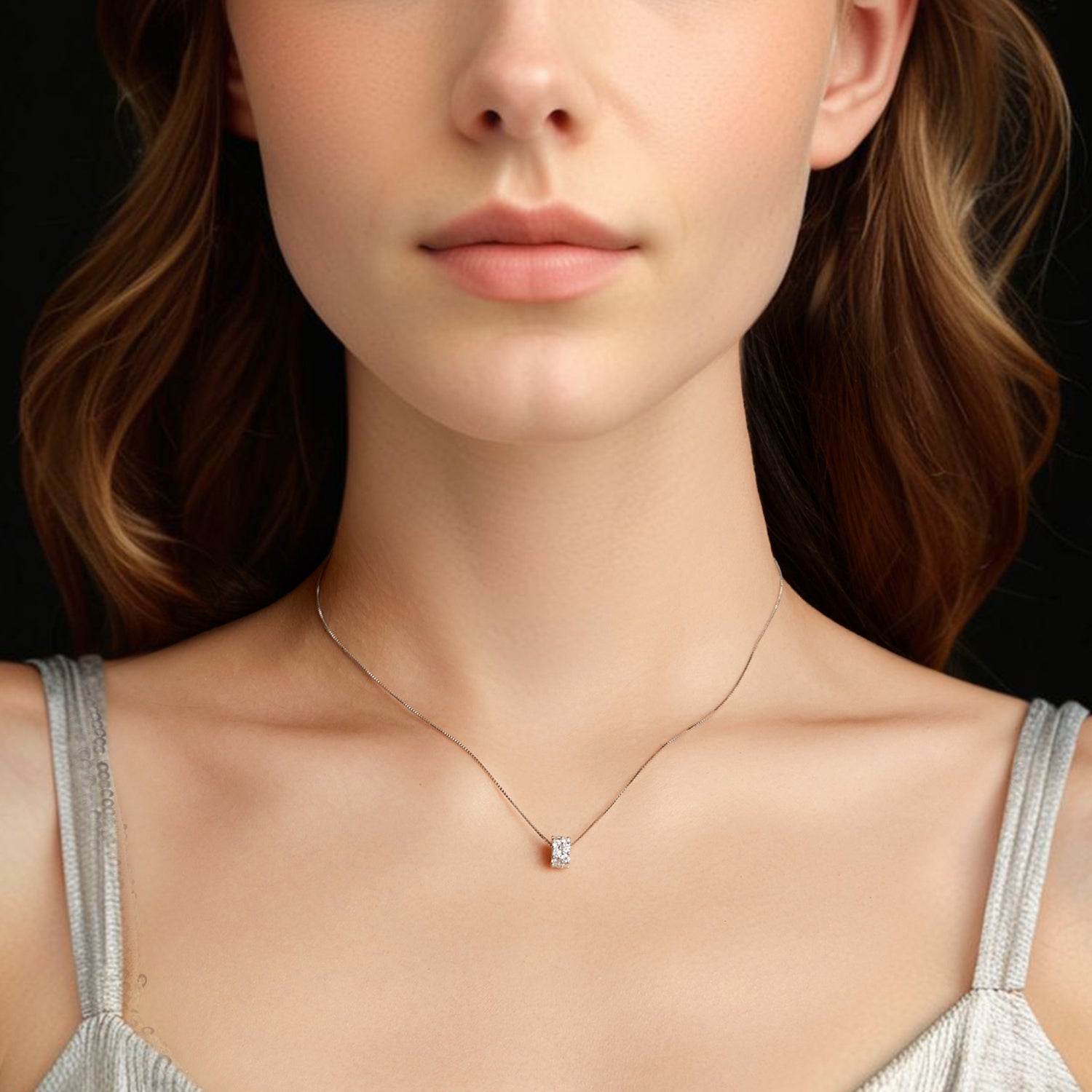 925 Sterling Silver & Moissanite Necklace, 40+5cm Length, White Gold Plated, Women's Jewelry