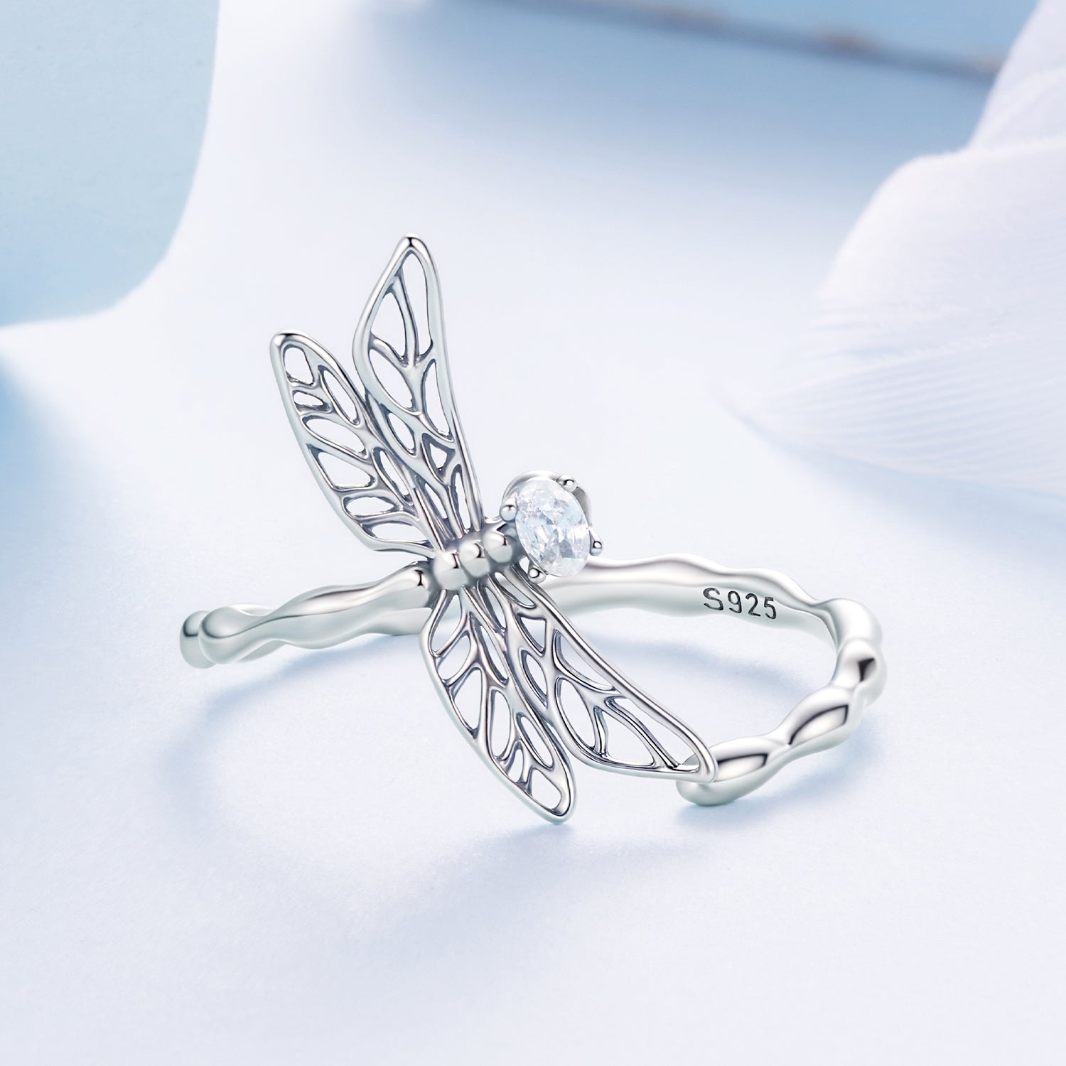 925 Sterling Silver Dragonfly Ring for Women with Cubic Zirconia