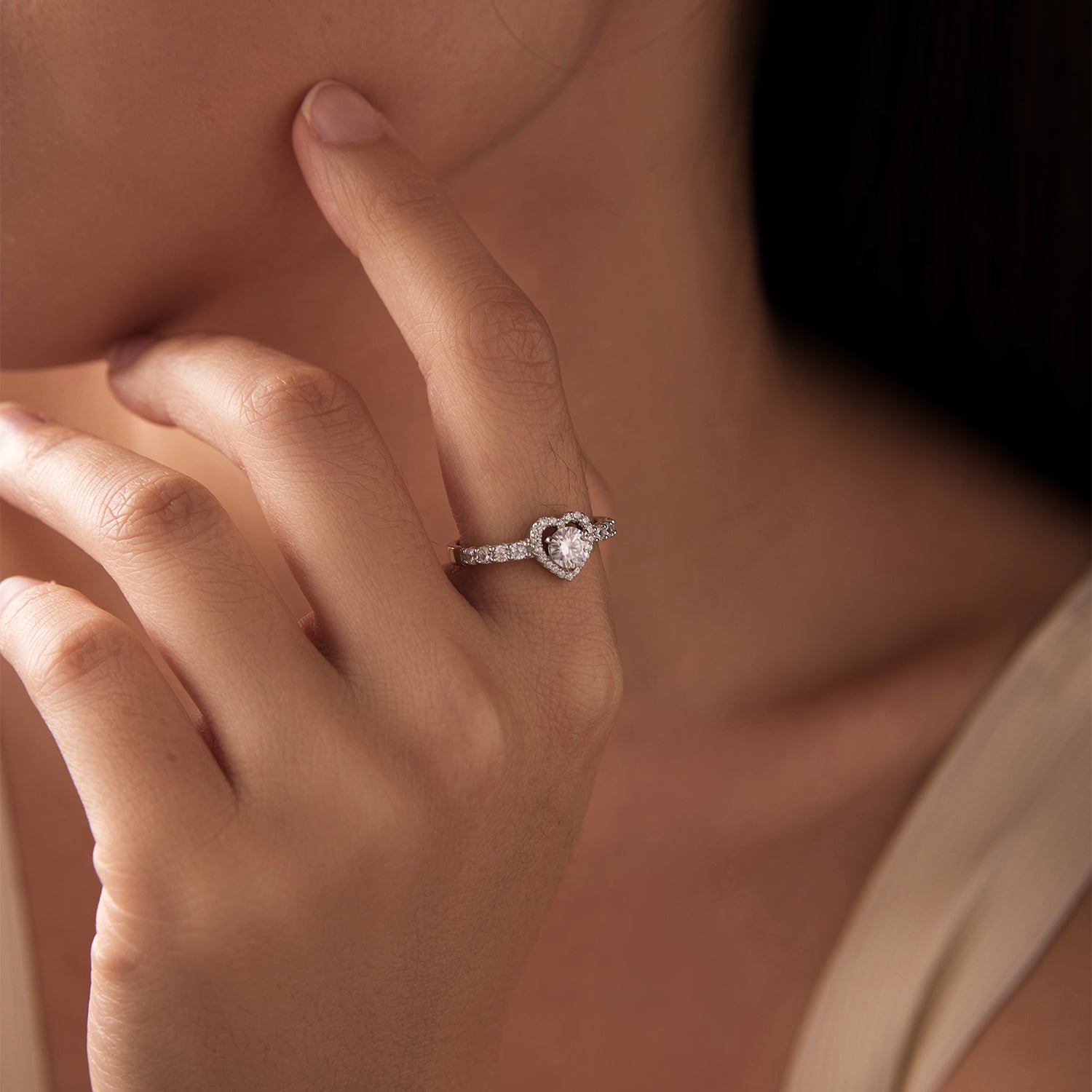 925 Sterling Silver Moissanite 0.5ct Heart Ring for Women Size 6