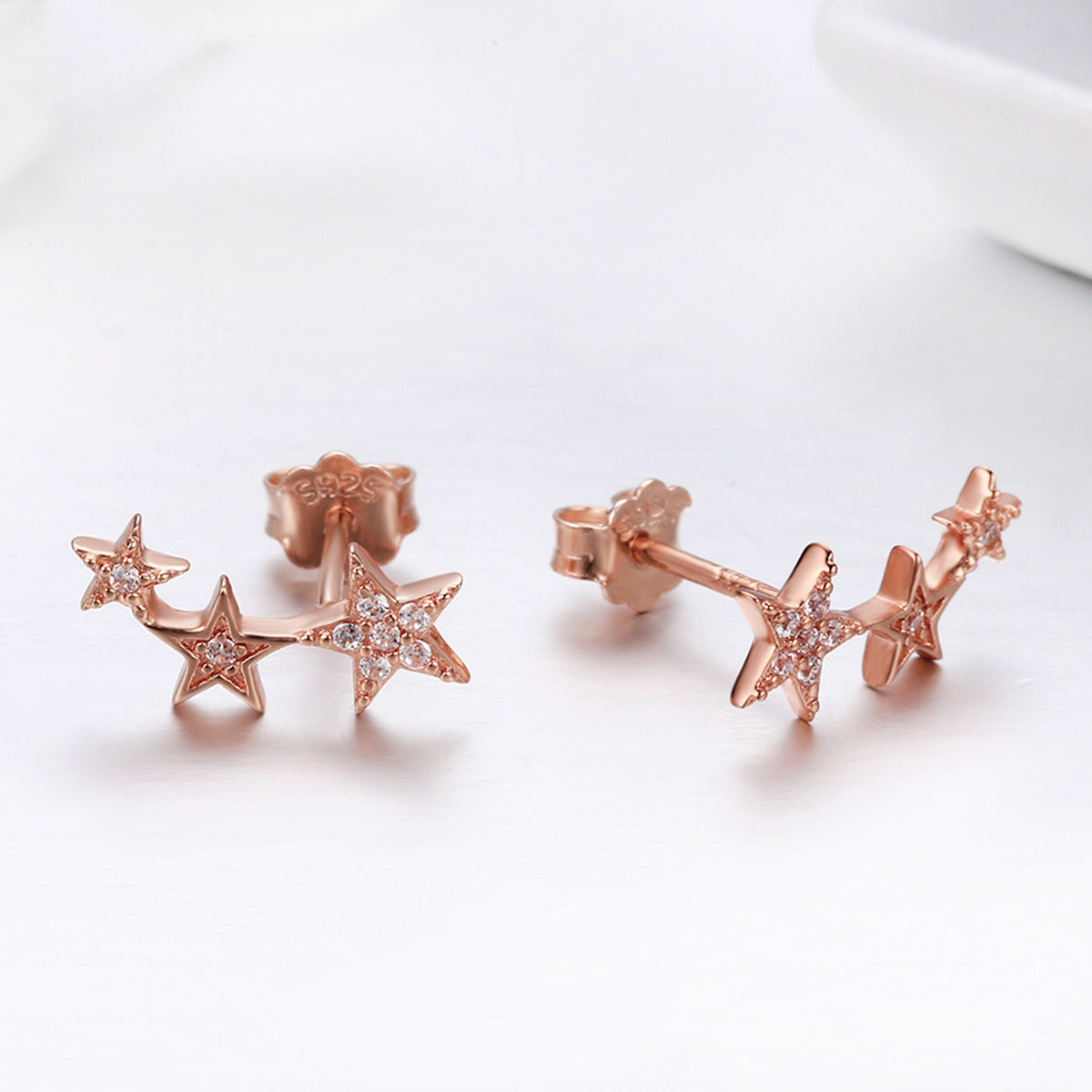 925 Sterling Silver Plated Rose Gold Pavé Setting CZ Earrings for Women