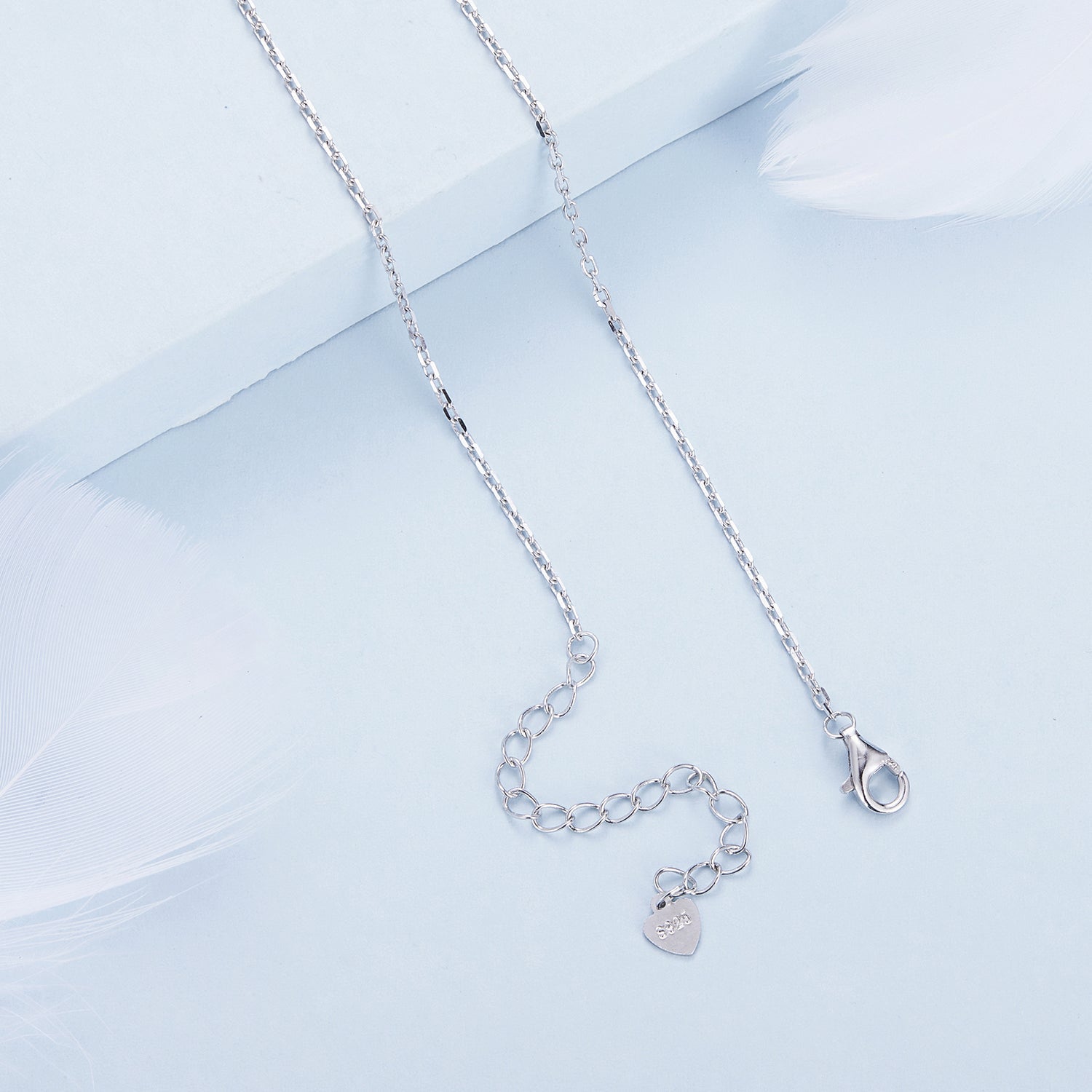 925 Sterling Silver Necklace with Transparent Glass and Pavé Setting CZ - Length 450mm